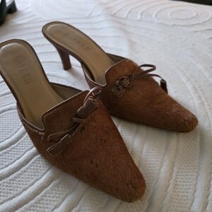 Ralph Lauren Tan Mules with Bow Accent